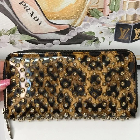 Christian Louboutin Panettone Studded Leopard Zip Around Wallet πβ€οΈ - Picture 8 of 17